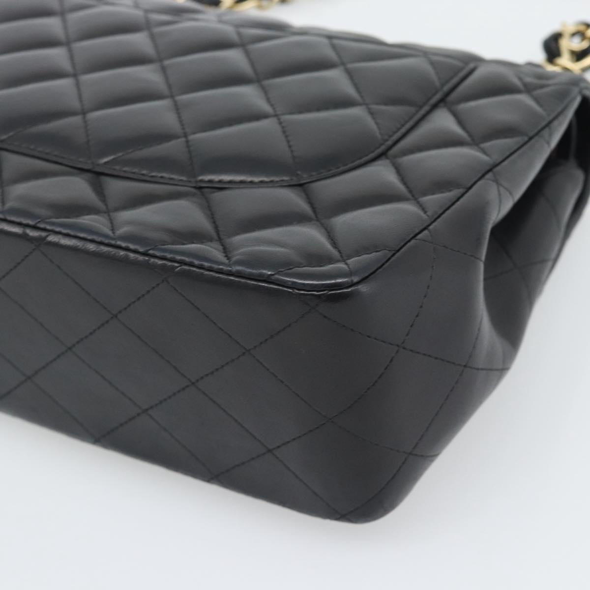 CHANEL Matelasse 30 Chain Shoulder Bag Lamb Skin Gold Black CC Auth 194866SM