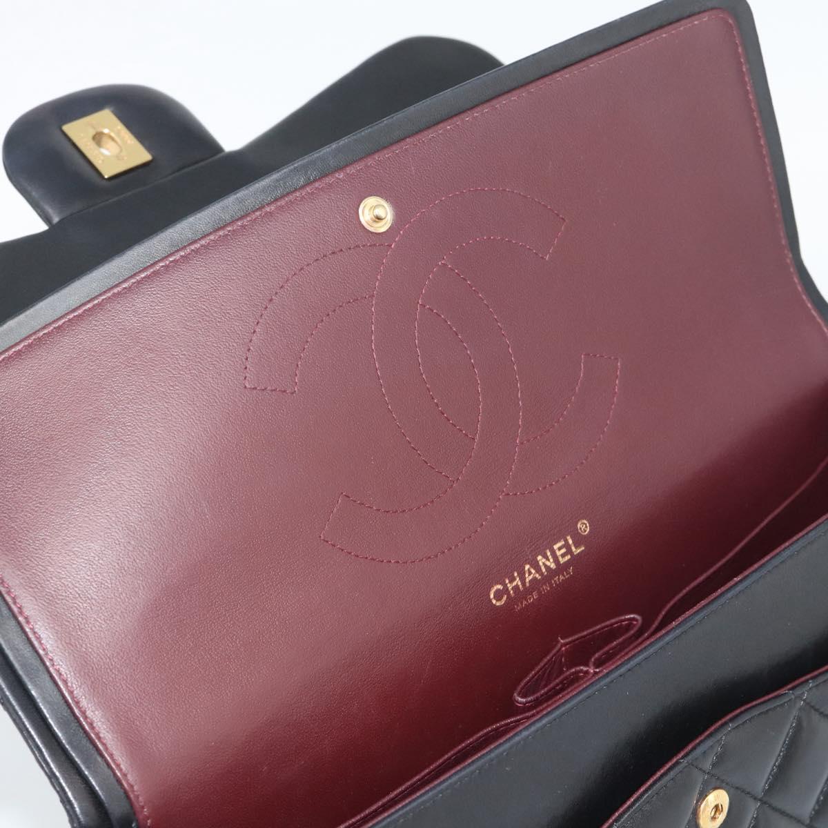 CHANEL Matelasse 30 Chain Shoulder Bag Lamb Skin Gold Black CC Auth 194866SM