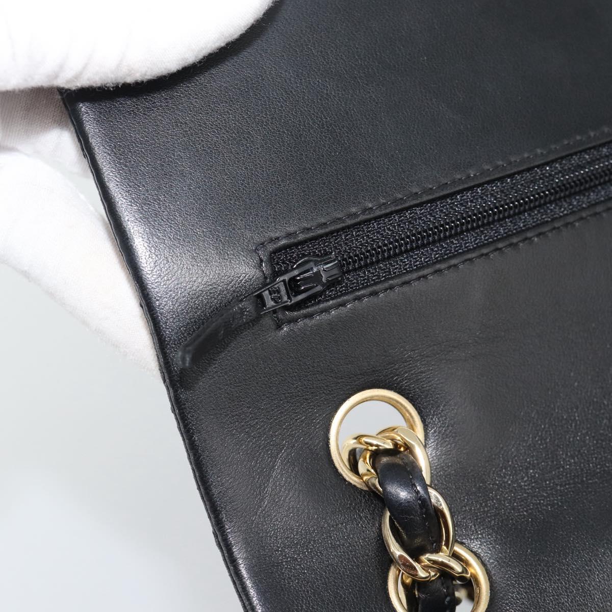 CHANEL Matelasse 30 Chain Shoulder Bag Lamb Skin Gold Black CC Auth 194866SM