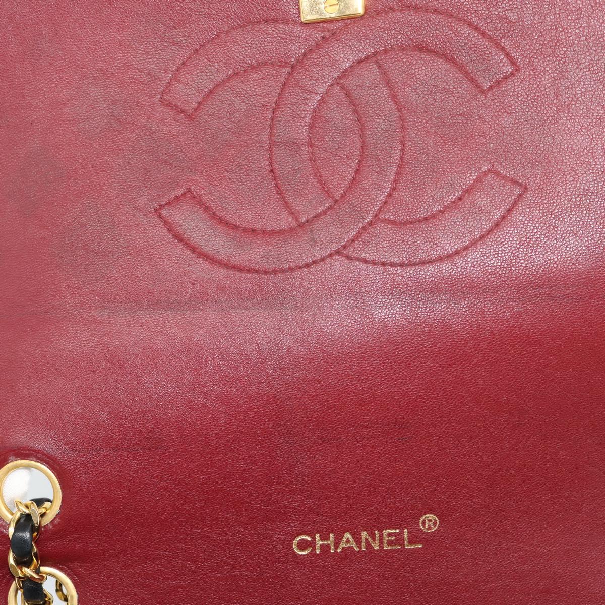CHANEL Matelasse Chain Shoulder Bag Lamb Skin Black Gold CC Auth 194871V