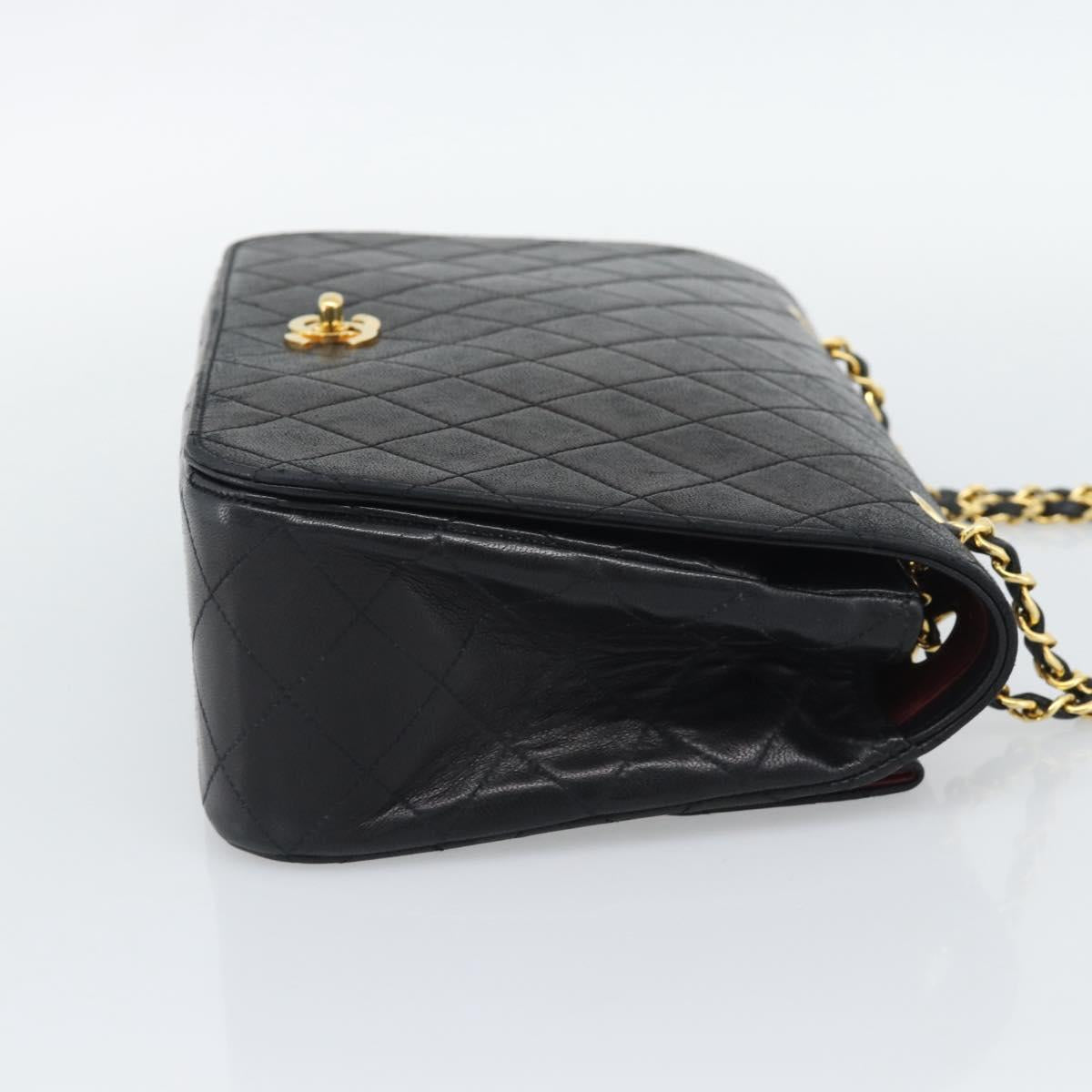 CHANEL Matelasse Chain Shoulder Bag Lamb Skin Black Gold CC Auth 194871V