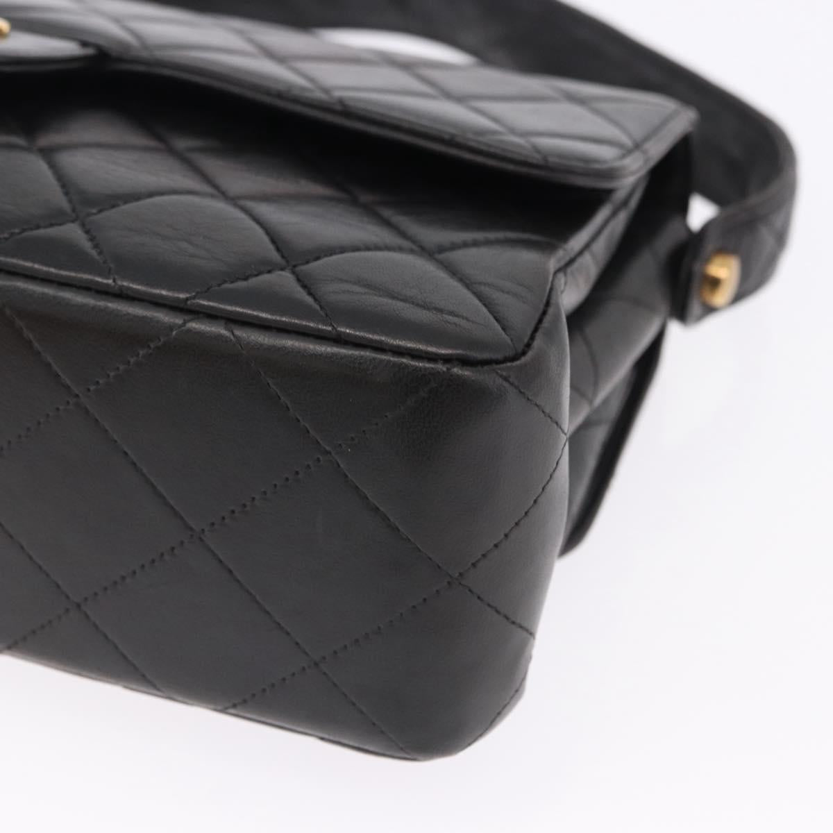 CHANEL Matelasse Double Face Hand Bag Lamb Skin Black Gold CC Auth 194872SAM