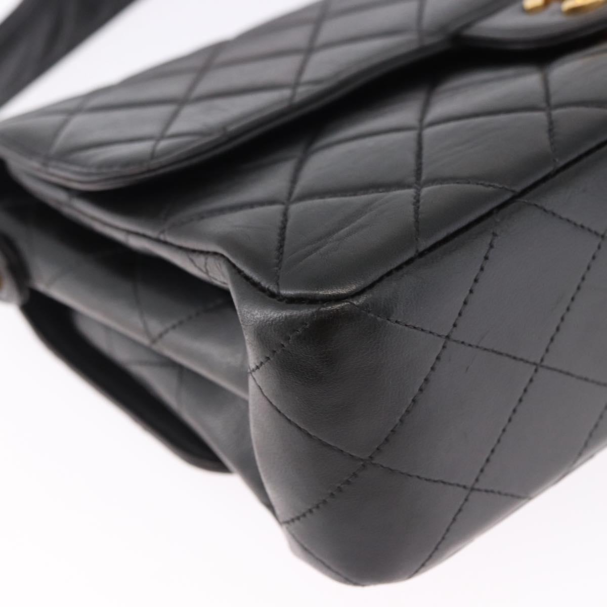 CHANEL Matelasse Double Face Hand Bag Lamb Skin Black Gold CC Auth 194872SAM