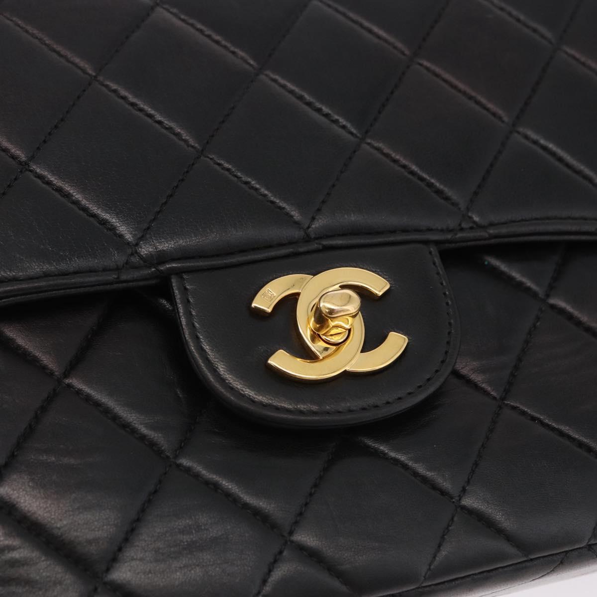 CHANEL Matelasse Double Face Hand Bag Lamb Skin Black Gold CC Auth 194872SAM