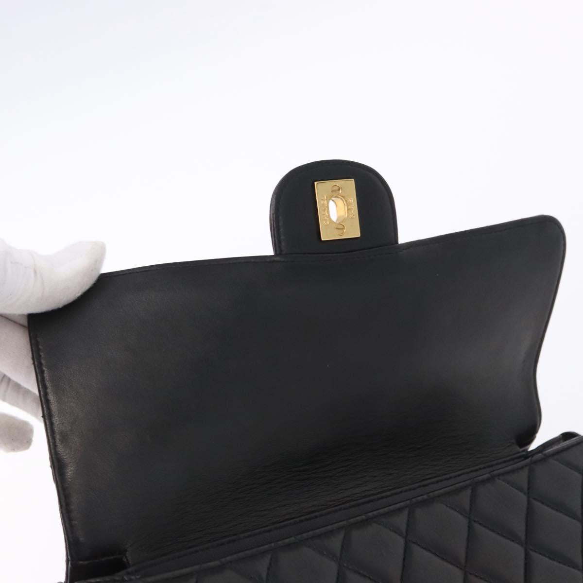 CHANEL Matelasse Double Face Hand Bag Lamb Skin Black Gold CC Auth 194872SAM