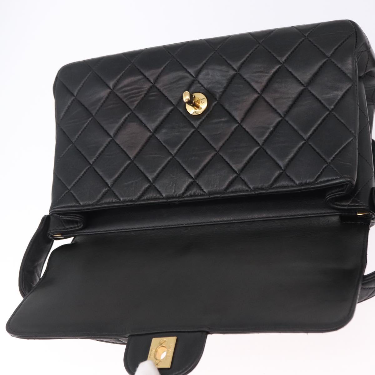 CHANEL Matelasse Double Face Hand Bag Lamb Skin Black Gold CC Auth 194872SAM