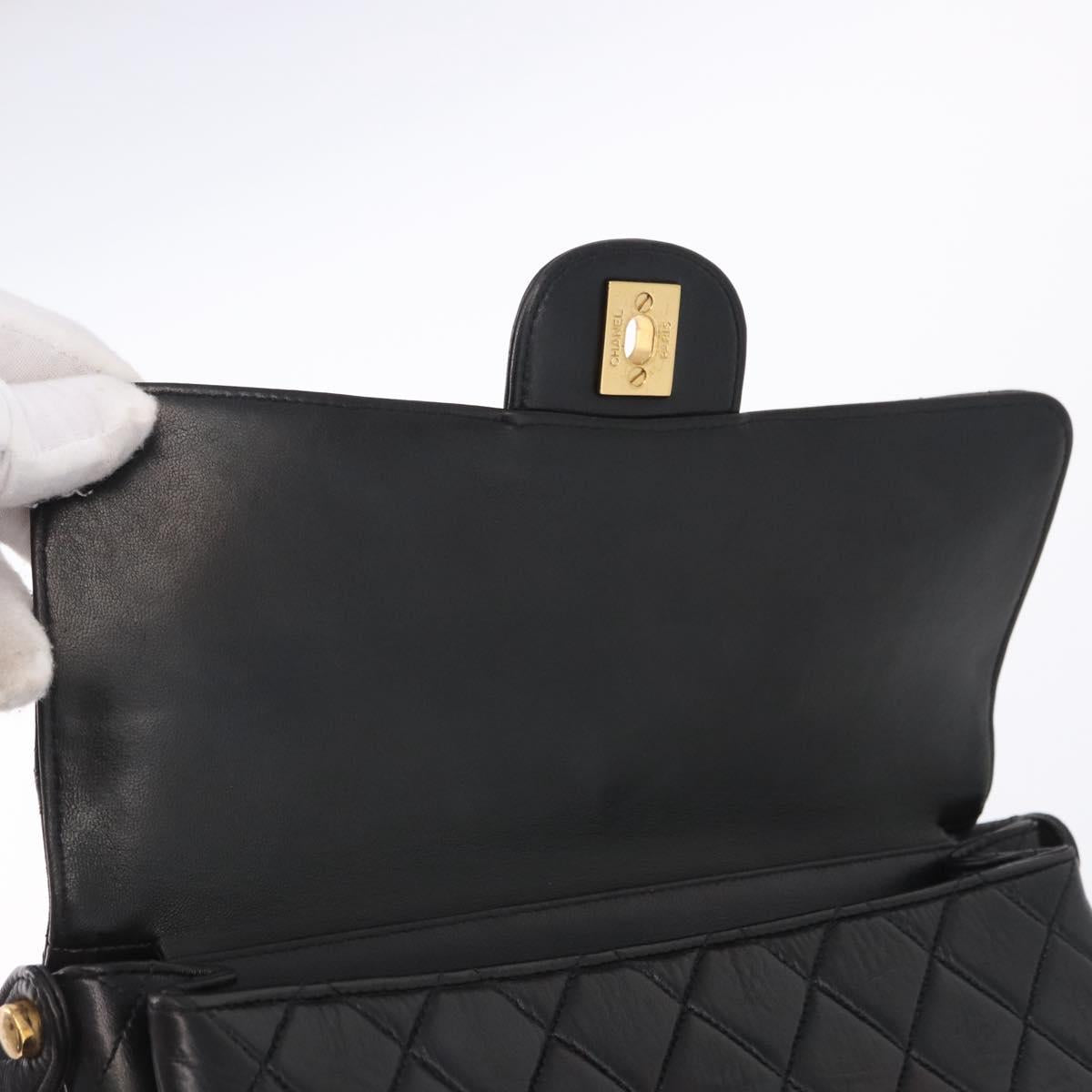 CHANEL Matelasse Double Face Hand Bag Lamb Skin Black Gold CC Auth 194872SAM