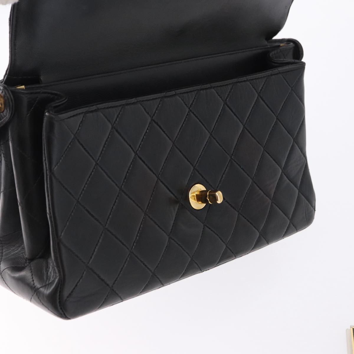 CHANEL Matelasse Double Face Hand Bag Lamb Skin Black Gold CC Auth 194872SAM
