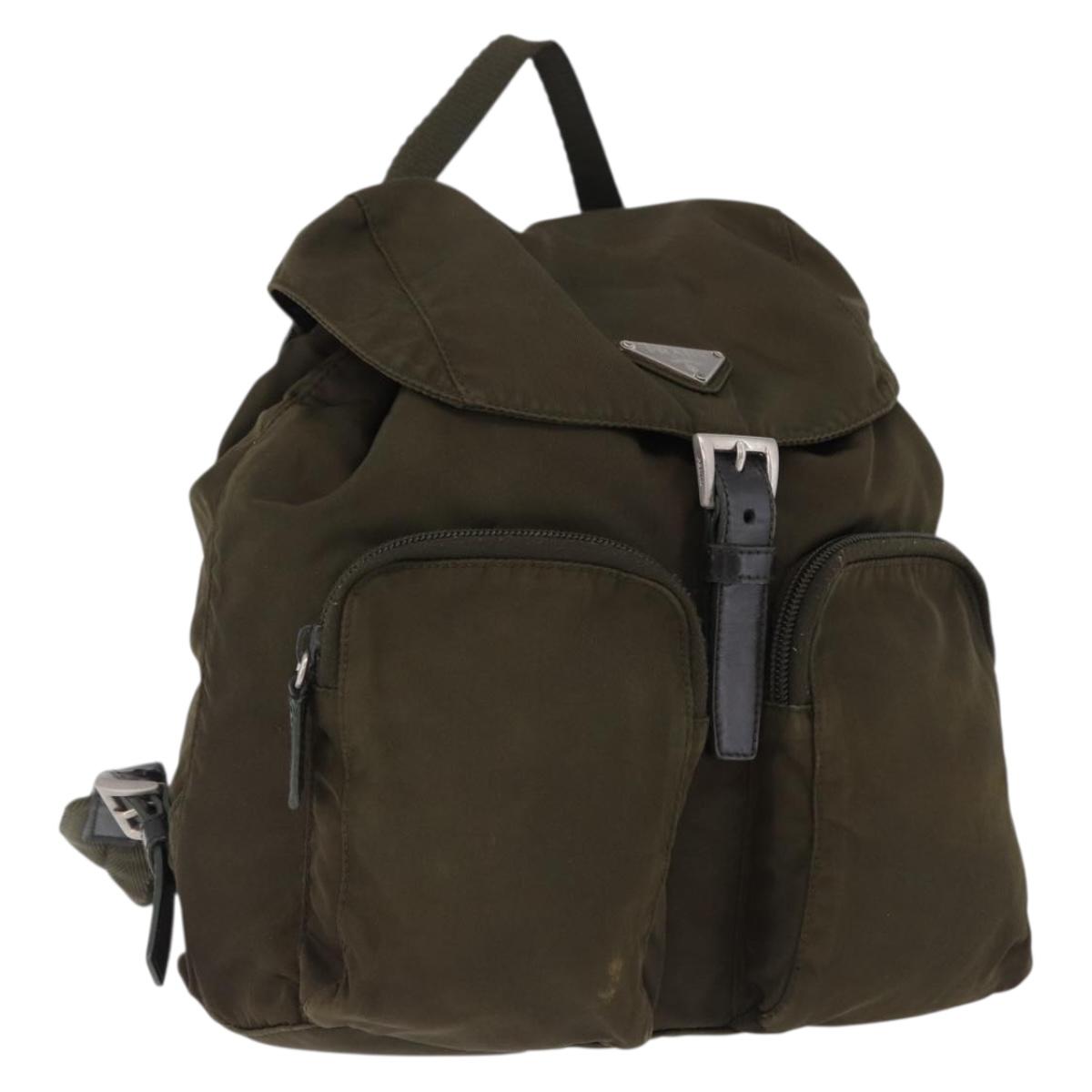 PRADA Backpack Nylon Khaki Silver Auth 194873A