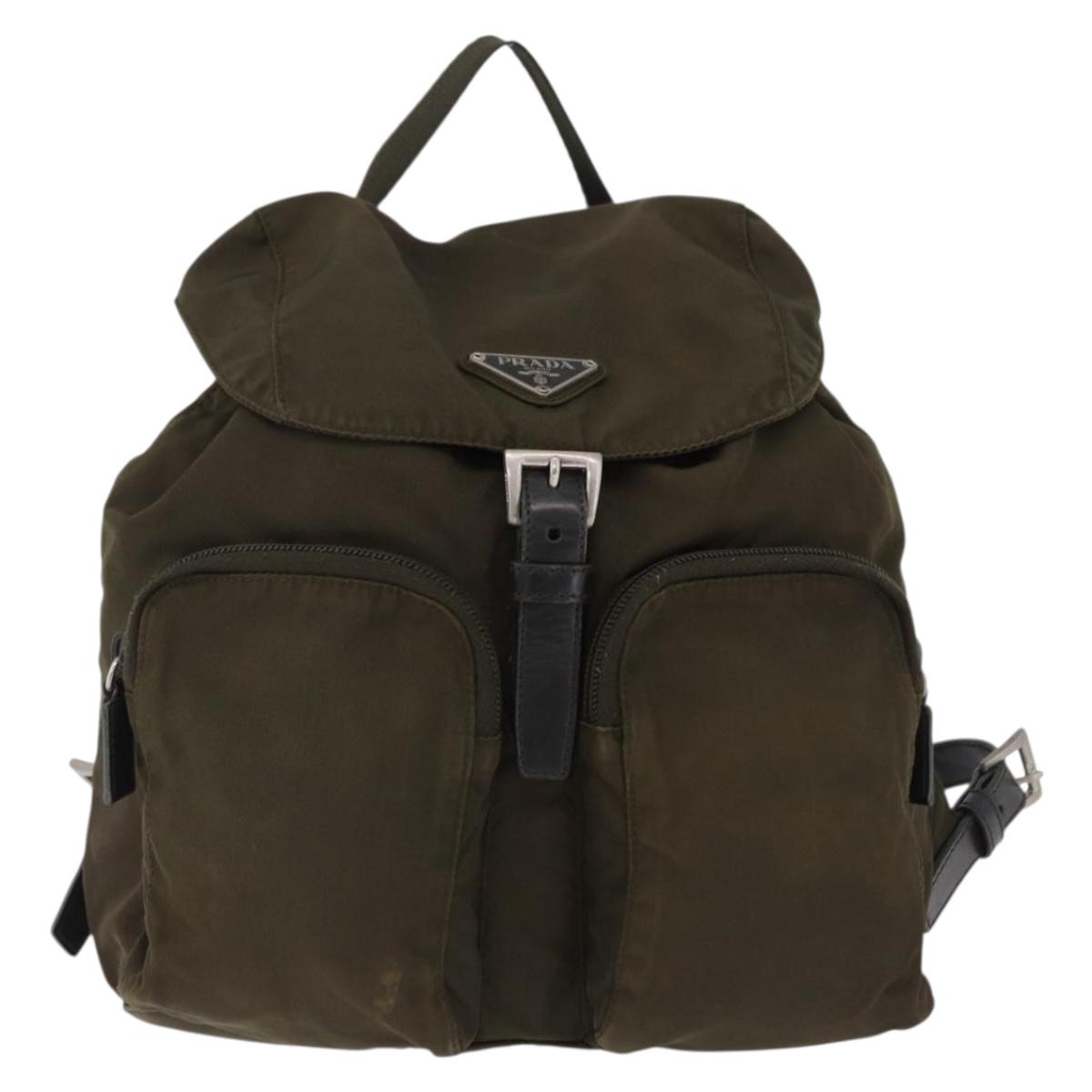 PRADA Backpack Nylon Khaki Silver Auth 194873A
