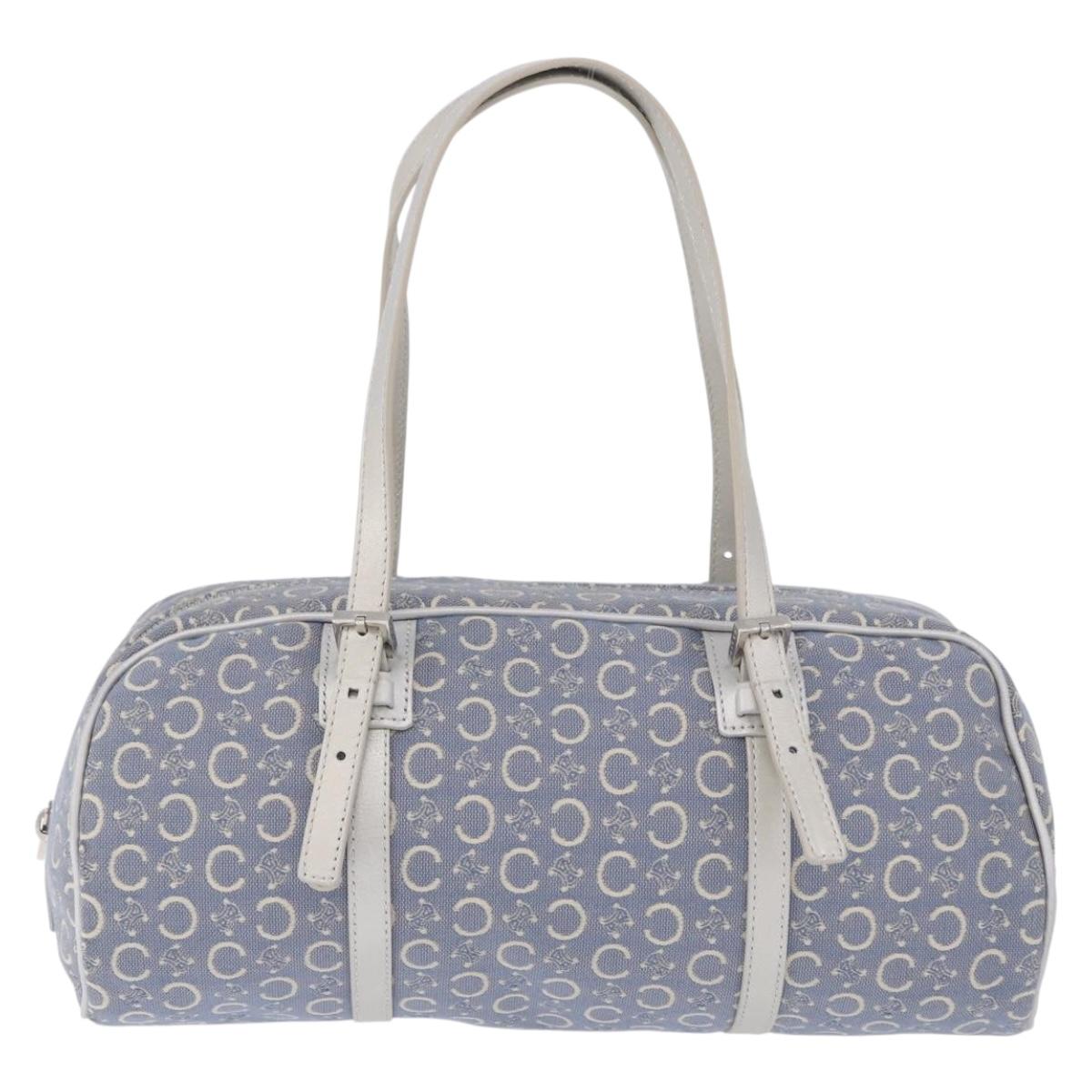 CELINE C Macadam Canvas Hand Bag Blue Silver Auth 194875A