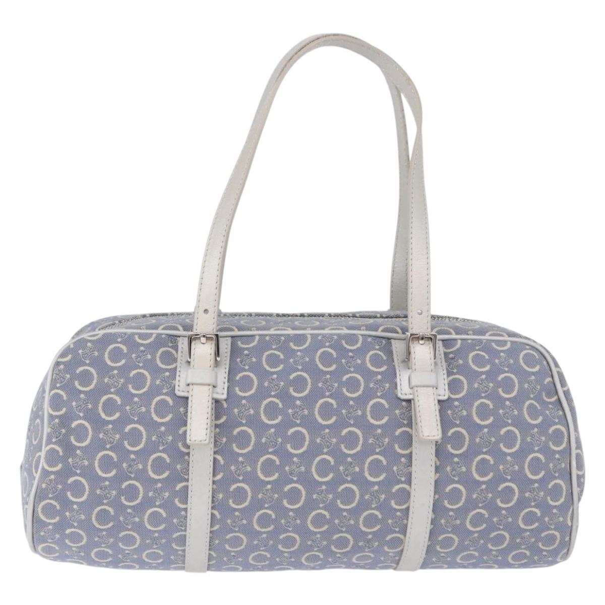 CELINE C Macadam Canvas Hand Bag Blue Silver Auth 194875A