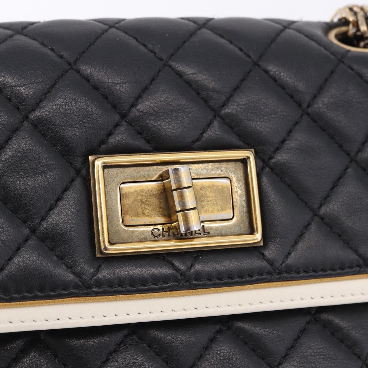 CHANEL Chain Matelasse 2.55 Shoulder Bag Lamb Skin Black Gold CC Auth 194876V