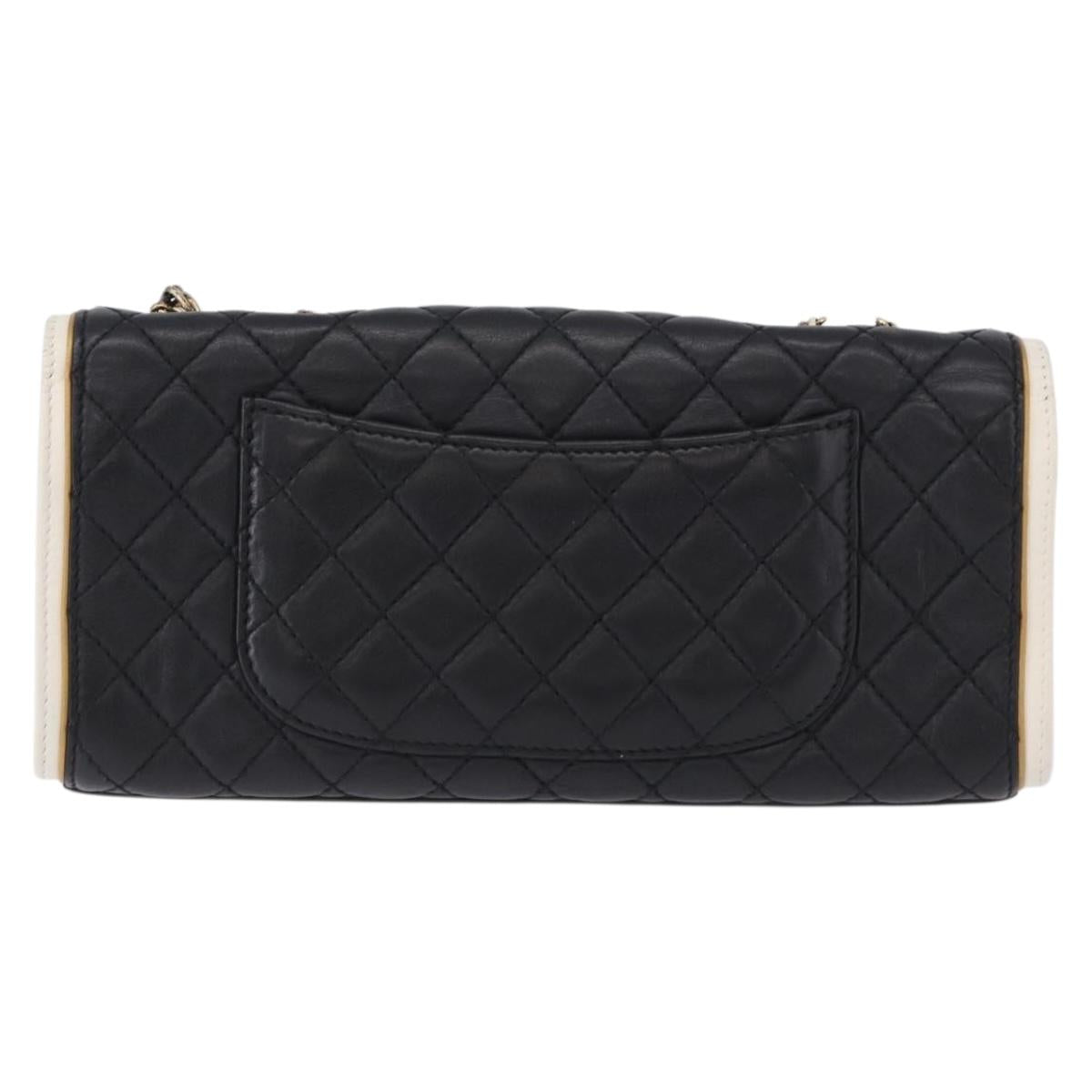 CHANEL Chain Matelasse 2.55 Shoulder Bag Lamb Skin Black Gold CC Auth 194876V