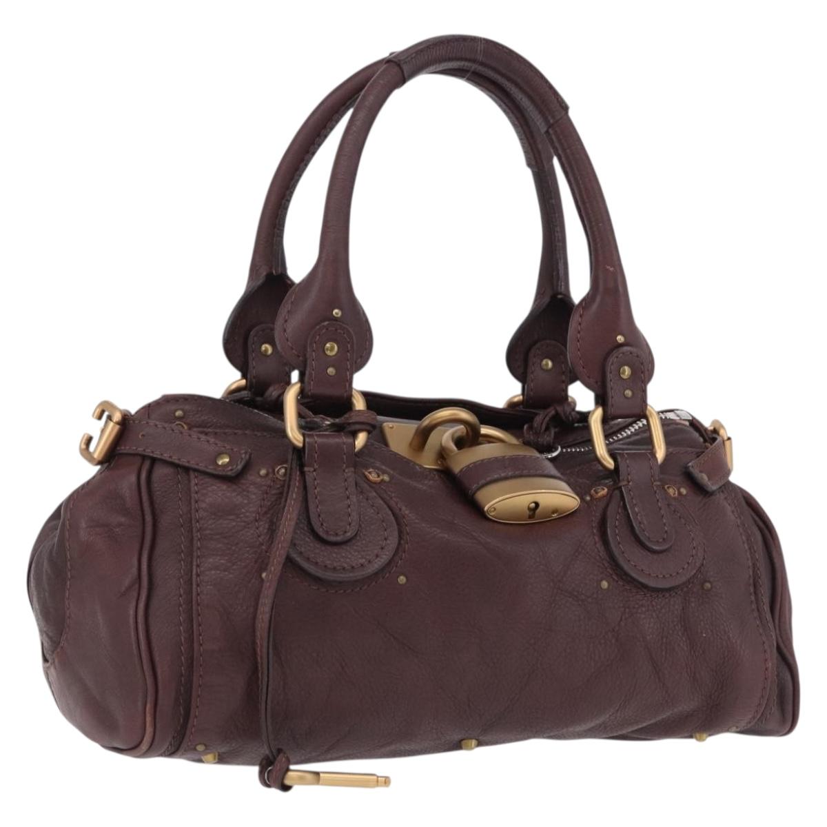 Chloe Paddington Hand Bag Leather Bordeaux Gold Silver Auth 194877SAV