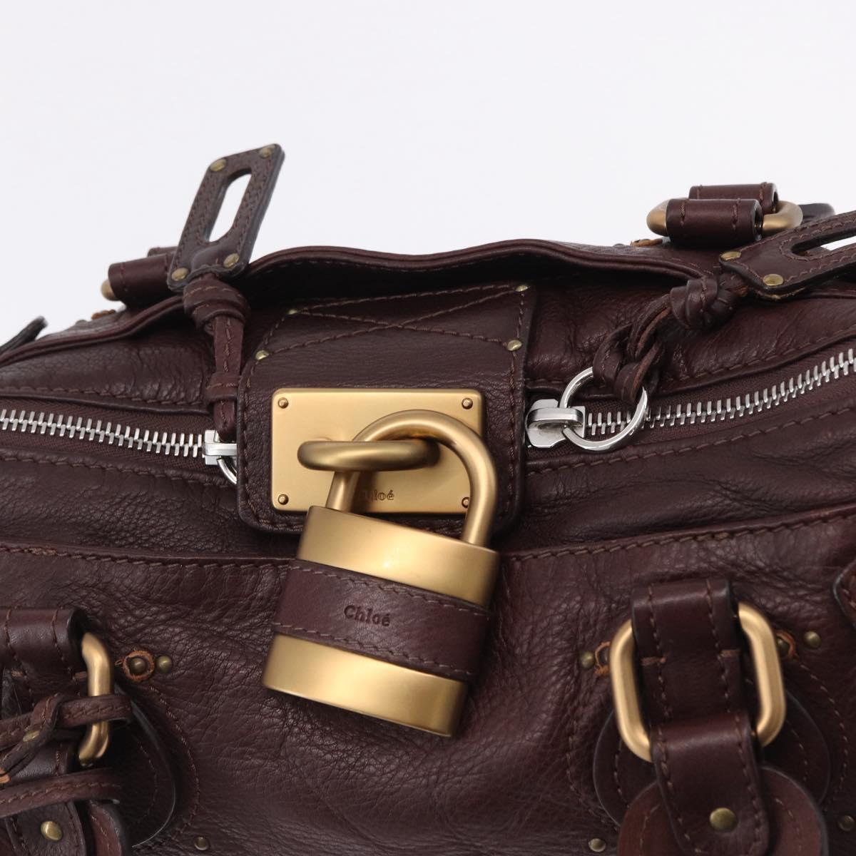 Chloe Paddington Hand Bag Leather Bordeaux Gold Silver Auth 194877SAV