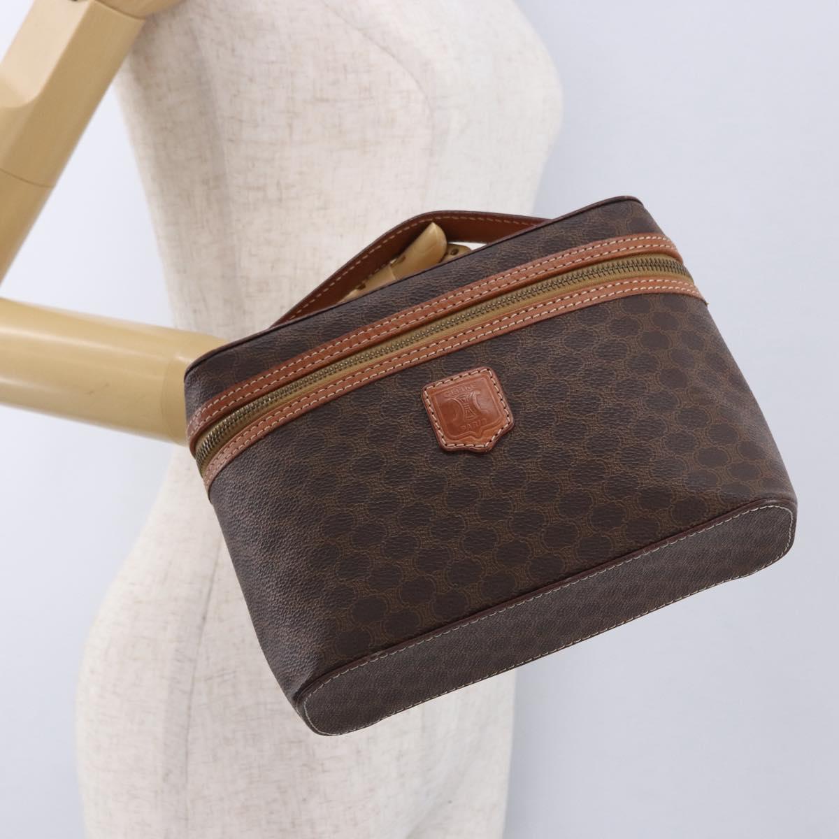 CELINE Macadam Canvas Vanity Hand Bag PVC Leather Brown Gold Auth 194878A