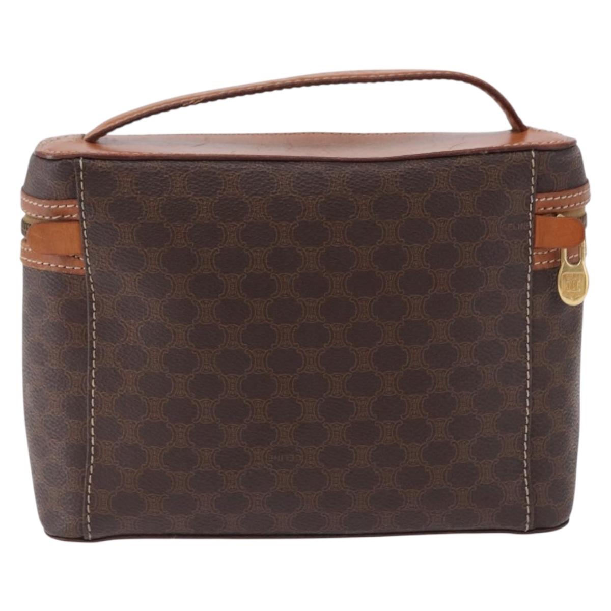 CELINE Macadam Canvas Vanity Hand Bag PVC Leather Brown Gold Auth 194878A