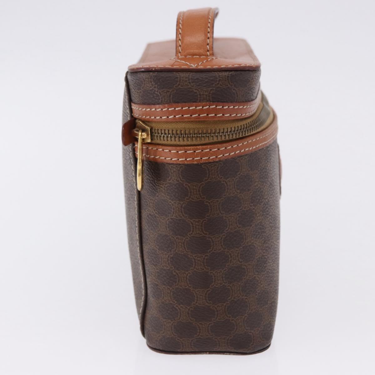 CELINE Macadam Canvas Vanity Hand Bag PVC Leather Brown Gold Auth 194878A