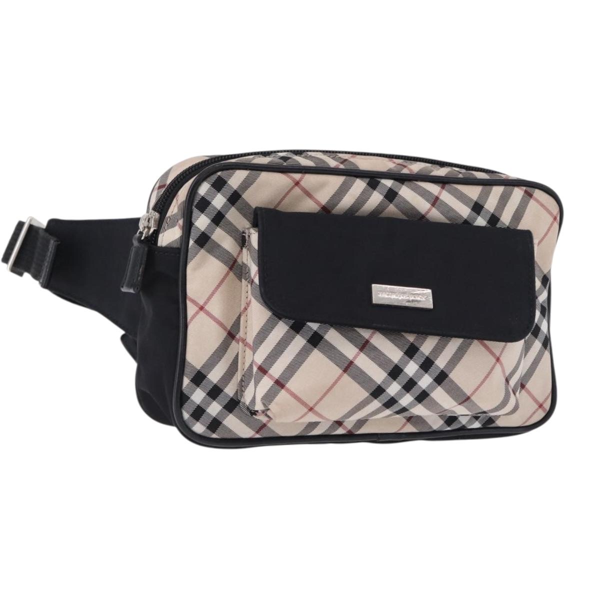 BURBERRY Nova Check Waist Bag Nylon Beige Silver Auth 194879A