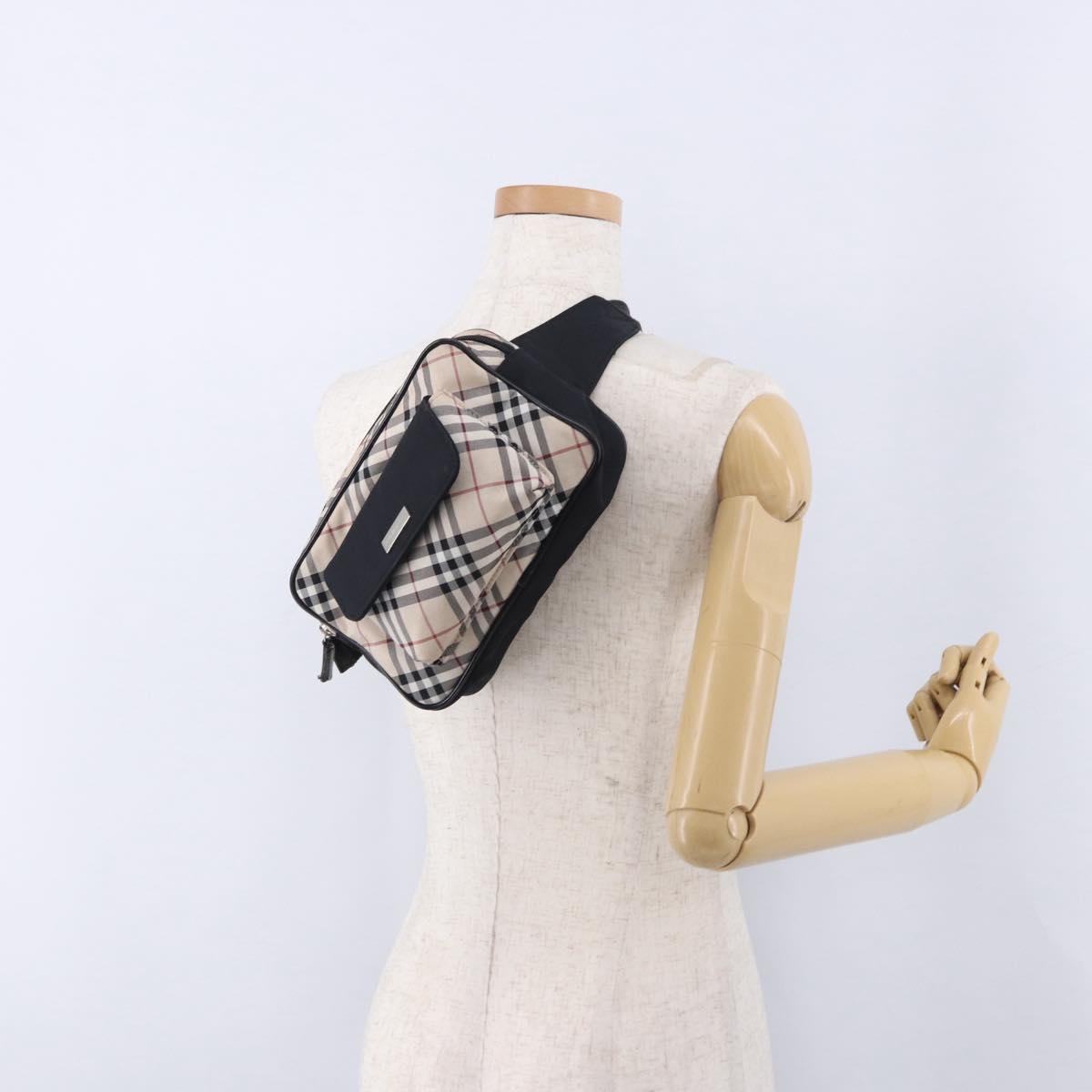 BURBERRY Nova Check Waist Bag Nylon Beige Silver Auth 194879A
