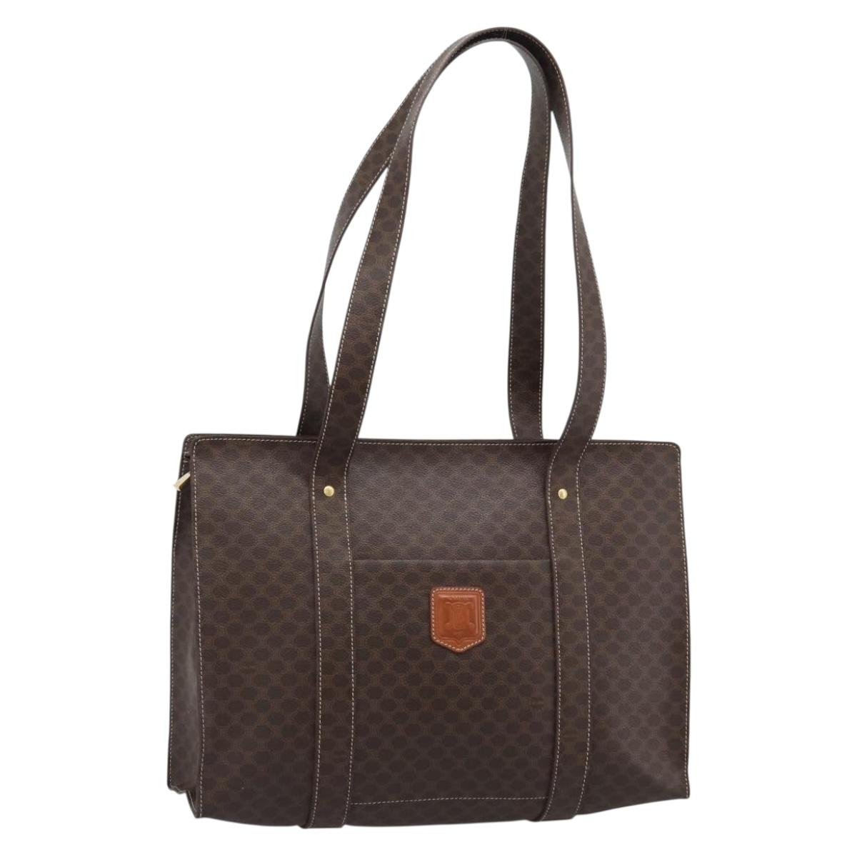 CELINE Macadam Canvas Tote Bag PVC Leather Brown Gold Auth 194880A