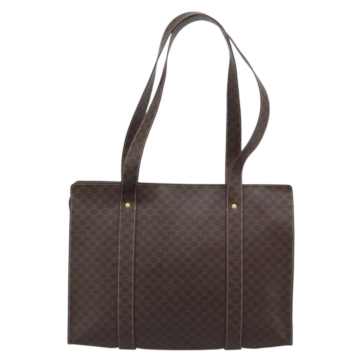 CELINE Macadam Canvas Tote Bag PVC Leather Brown Gold Auth 194880A