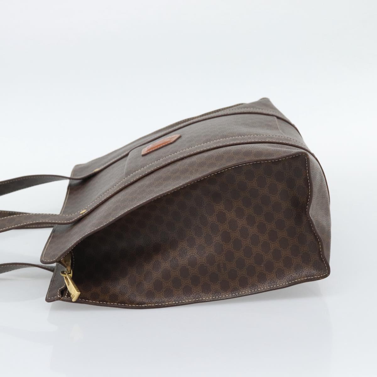 CELINE Macadam Canvas Tote Bag PVC Leather Brown Gold Auth 194880A
