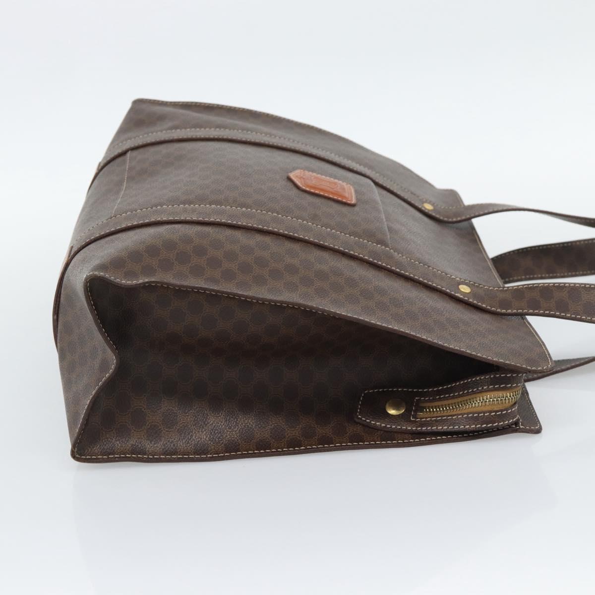 CELINE Macadam Canvas Tote Bag PVC Leather Brown Gold Auth 194880A