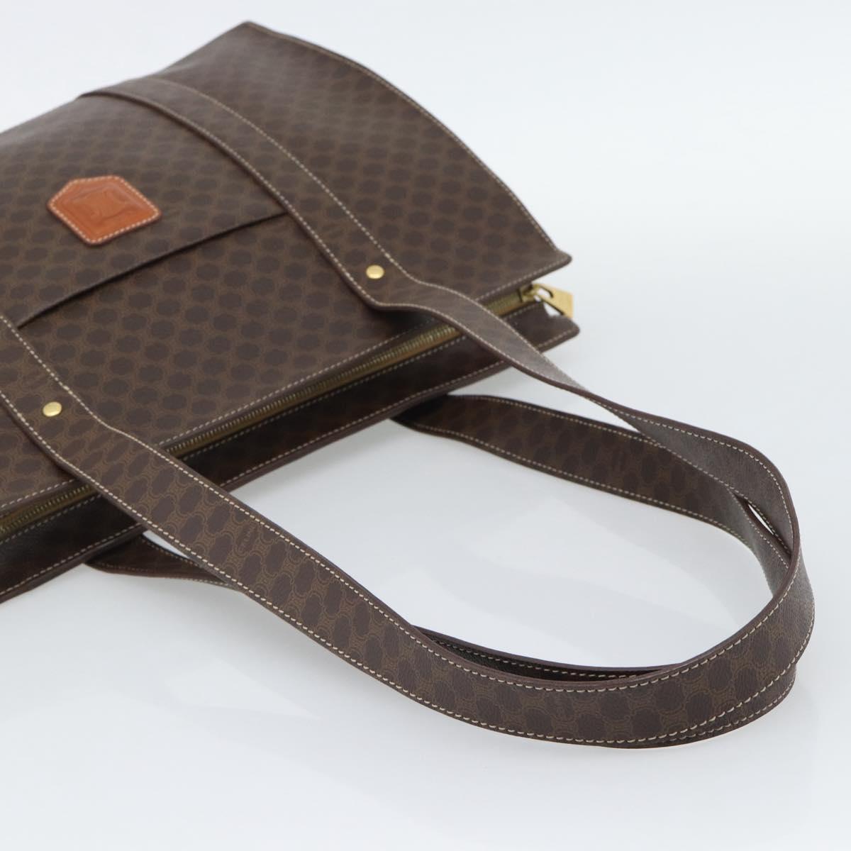 CELINE Macadam Canvas Tote Bag PVC Leather Brown Gold Auth 194880A