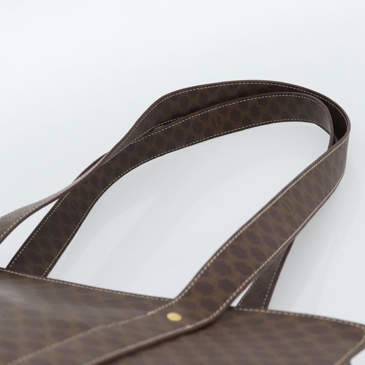 CELINE Macadam Canvas Tote Bag PVC Leather Brown Gold Auth 194880A