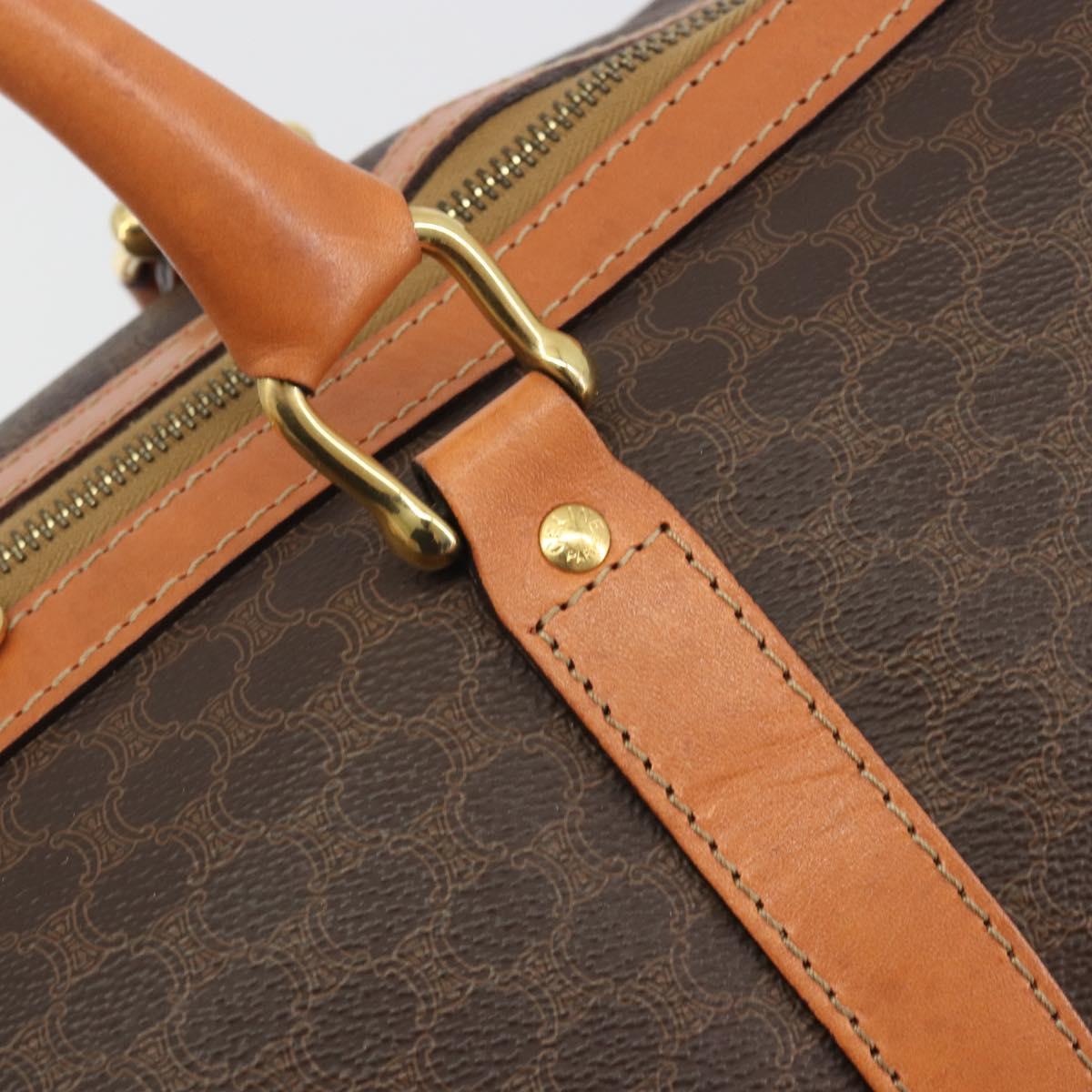 CELINE Macadam Canvas Boston Bag PVC Leather 2way Brown Gold Auth 194881V