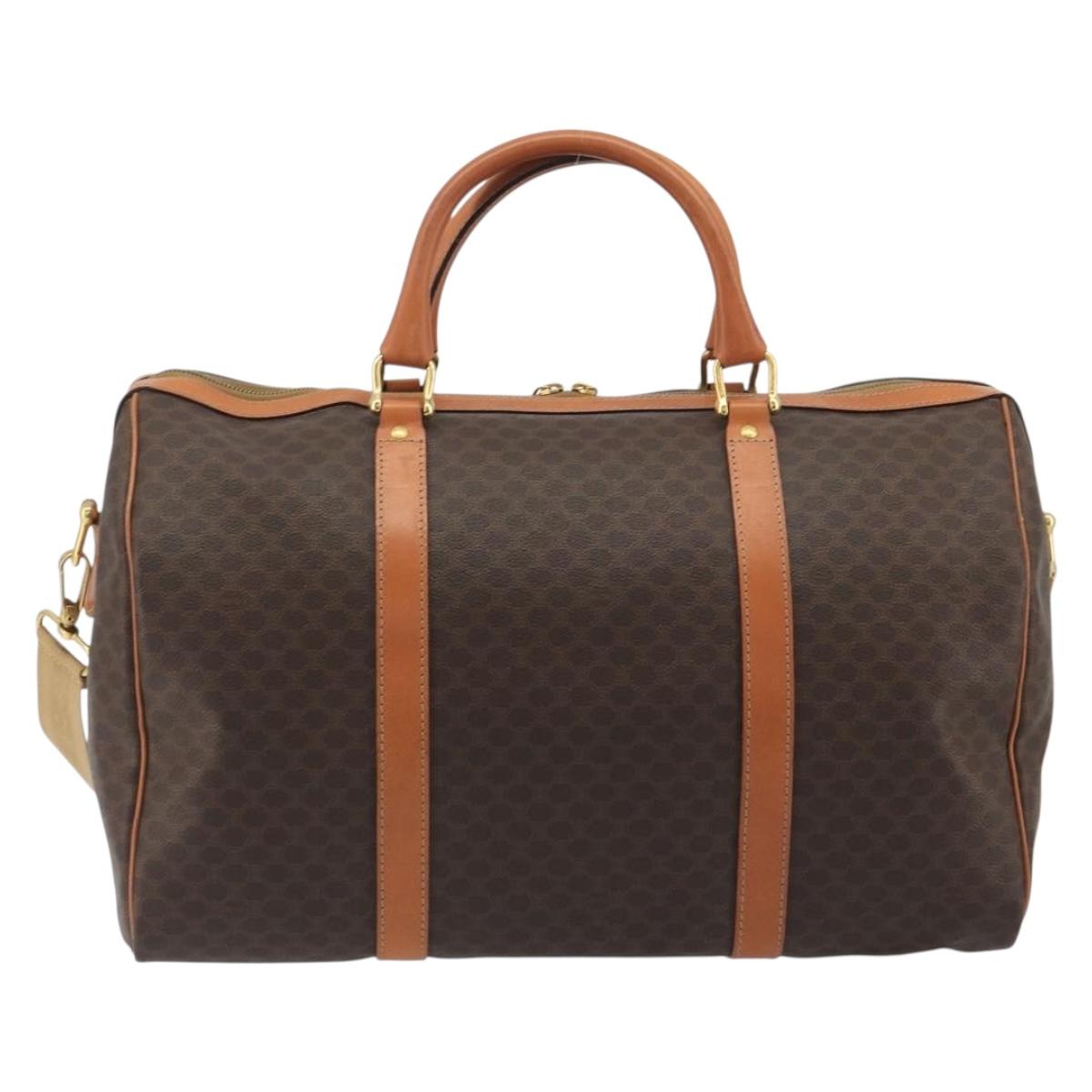 CELINE Macadam Canvas Boston Bag PVC Leather 2way Brown Gold Auth 194881V