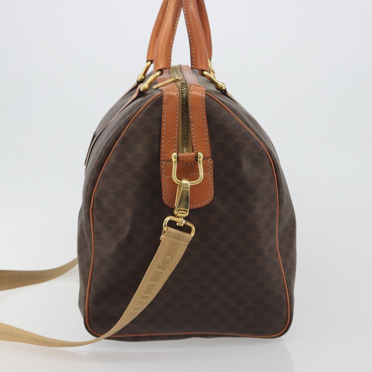 CELINE Macadam Canvas Boston Bag PVC Leather 2way Brown Gold Auth 194881V