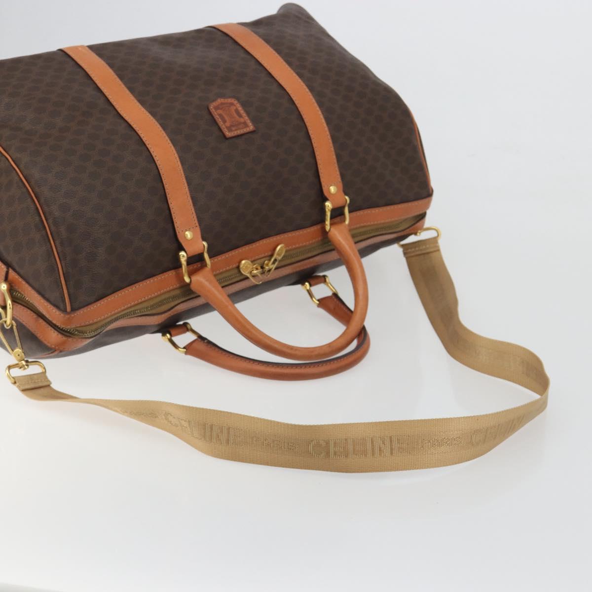 CELINE Macadam Canvas Boston Bag PVC Leather 2way Brown Gold Auth 194881V