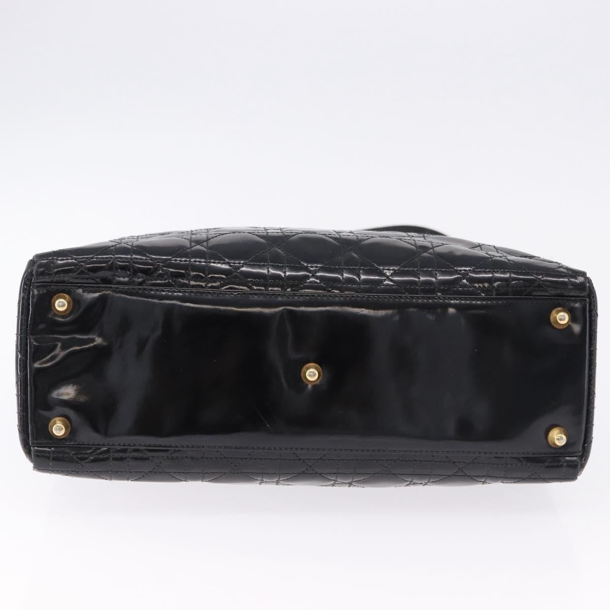 Christian Dior Lady Dior Canage Bag Patent Leather 2way Black Gold Auth 194882