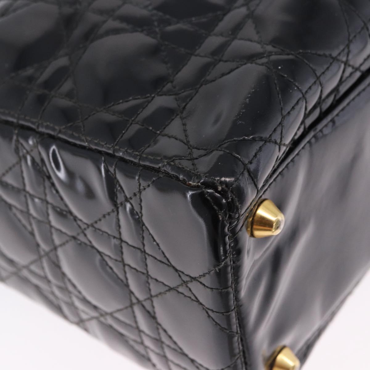 Christian Dior Lady Dior Canage Bag Patent Leather 2way Black Gold Auth 194882