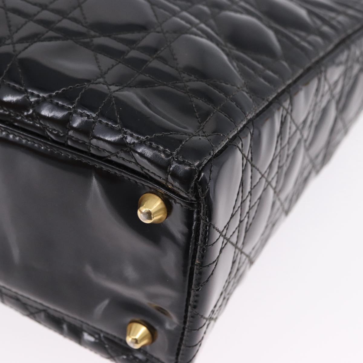 Christian Dior Lady Dior Canage Bag Patent Leather 2way Black Gold Auth 194882