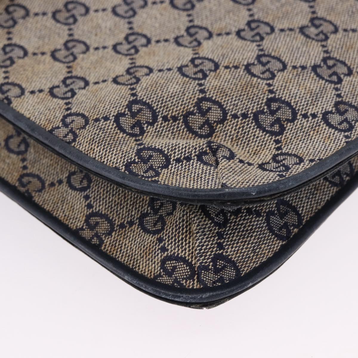 GUCCI GG Canvas Sherry Line Shoulder Bag Navy Gold Auth 194883