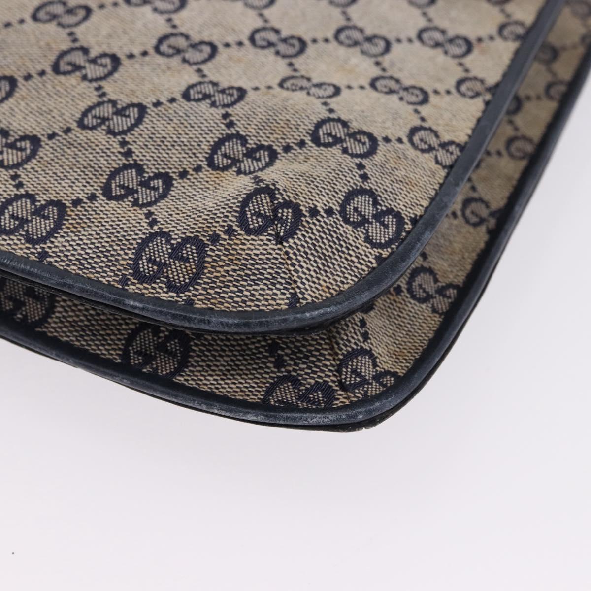 GUCCI GG Canvas Sherry Line Shoulder Bag Navy Gold Auth 194883