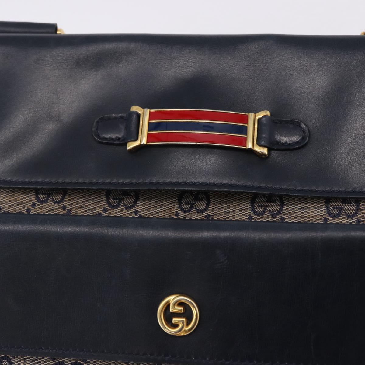 GUCCI GG Canvas Sherry Line Shoulder Bag Navy Gold Auth 194883