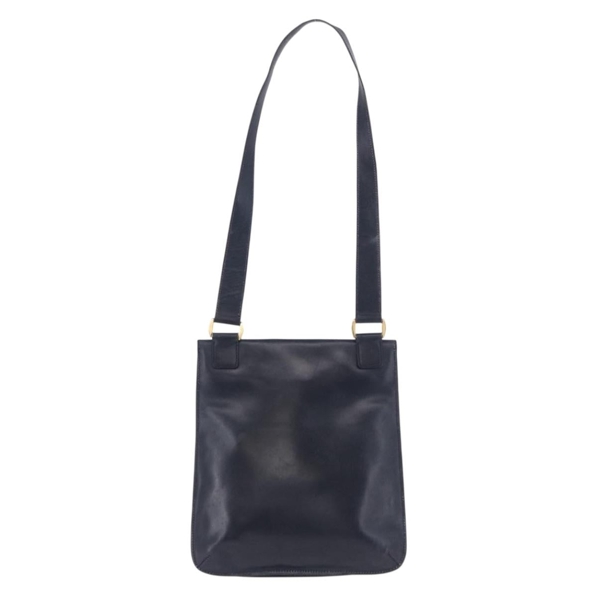 GUCCI GG Canvas Sherry Line Shoulder Bag Navy Gold Auth 194883
