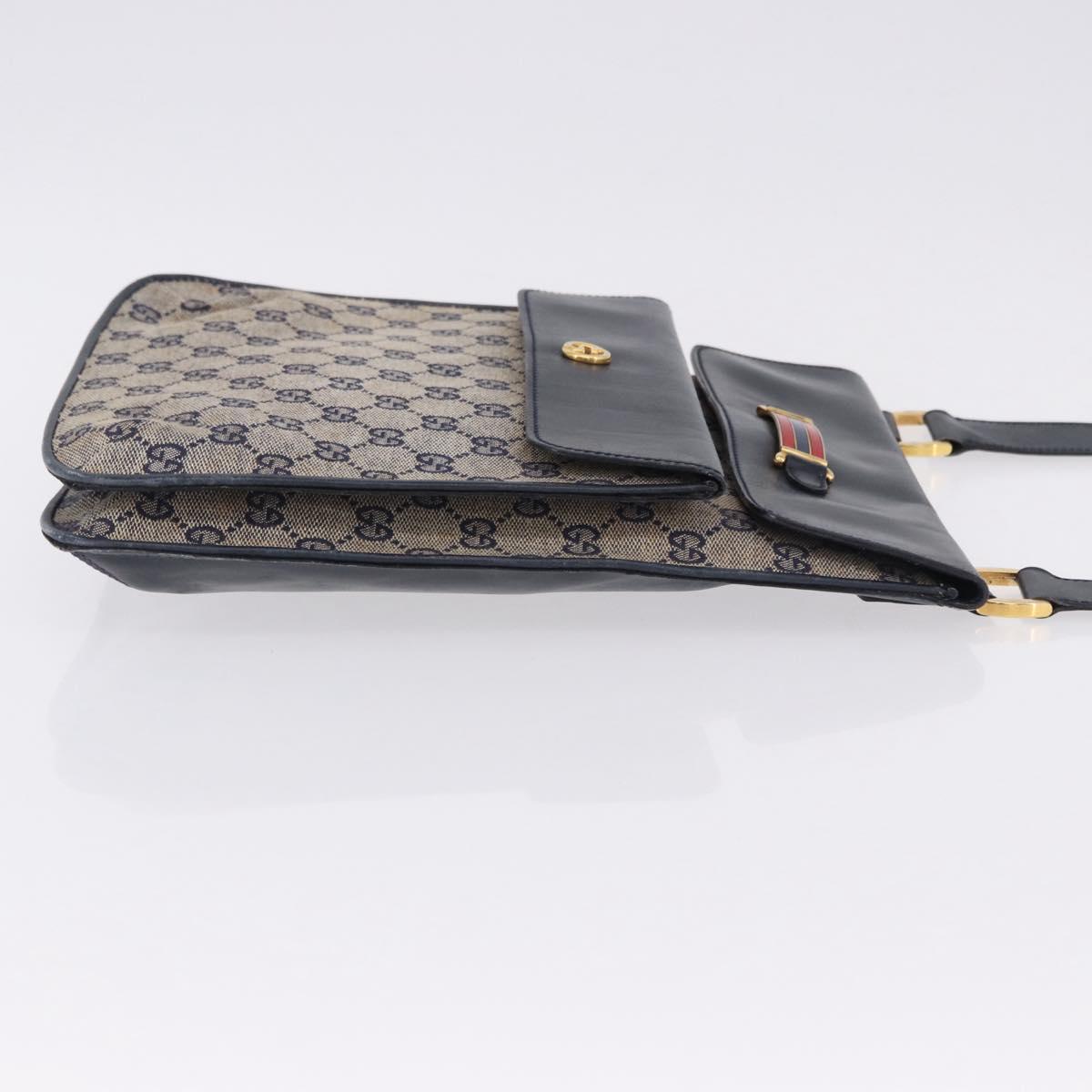 GUCCI GG Canvas Sherry Line Shoulder Bag Navy Gold Auth 194883
