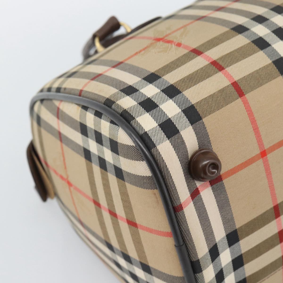 Burberrys Nova Check Boston Bag Canvas Beige Gold Auth 194885