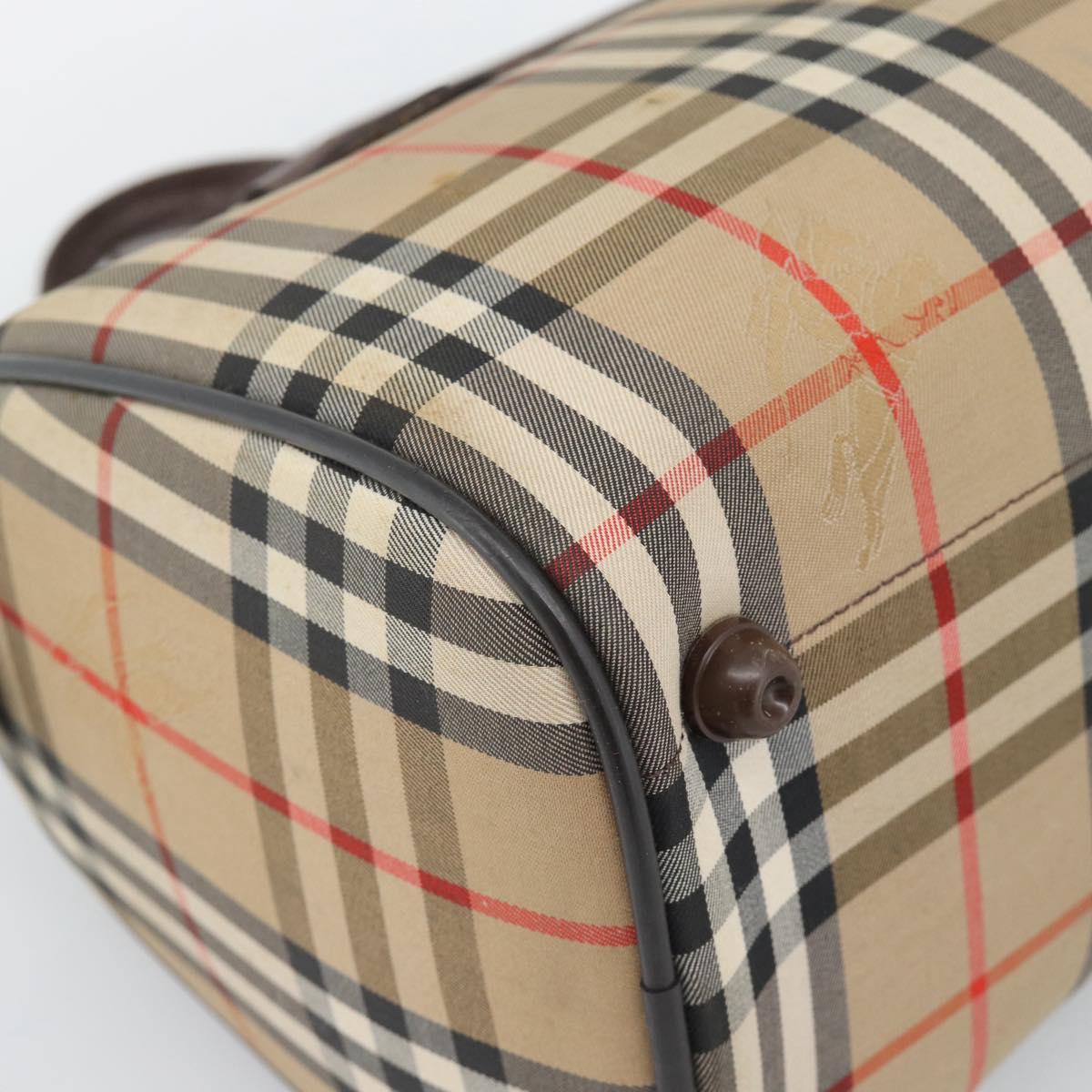 Burberrys Nova Check Boston Bag Canvas Beige Gold Auth 194885