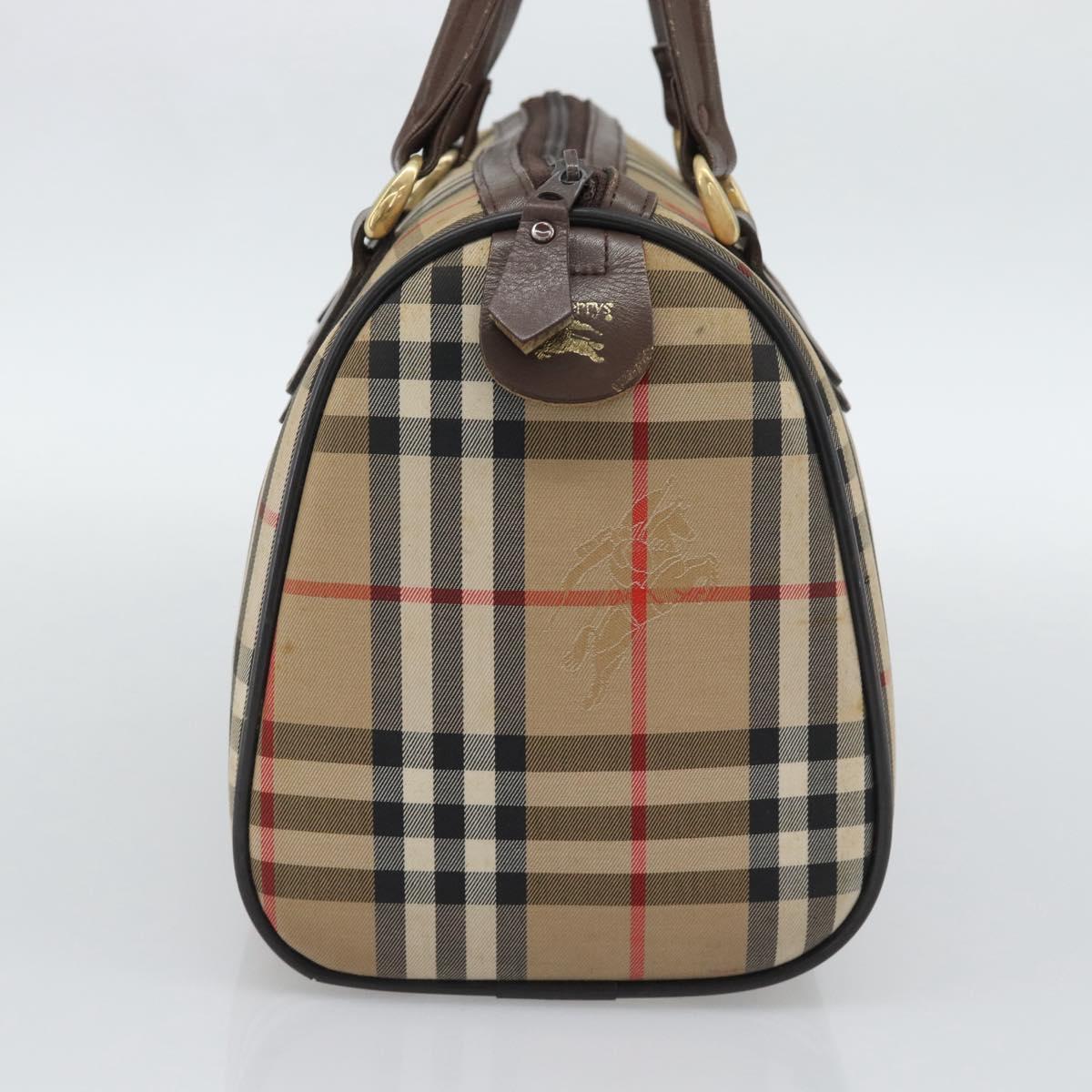 Burberrys Nova Check Boston Bag Canvas Beige Gold Auth 194885