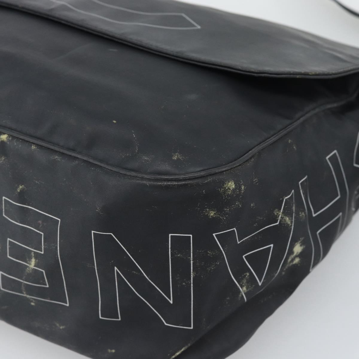 CHANEL Shoulder Bag PVC Canvas Black Silver CC Auth 194890