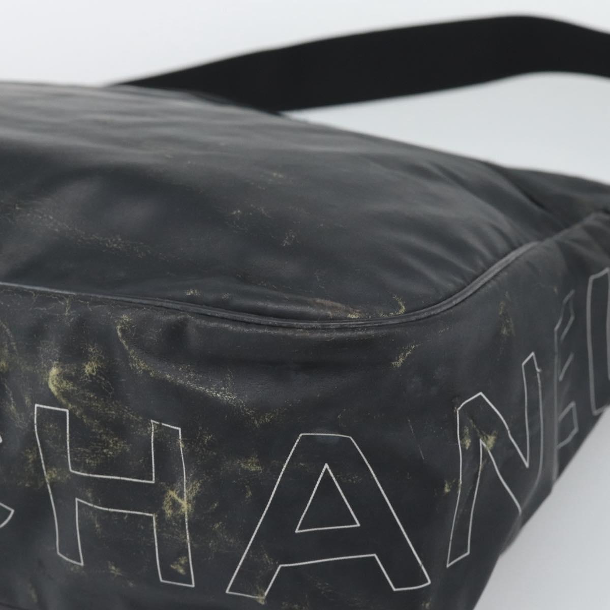 CHANEL Shoulder Bag PVC Canvas Black Silver CC Auth 194890