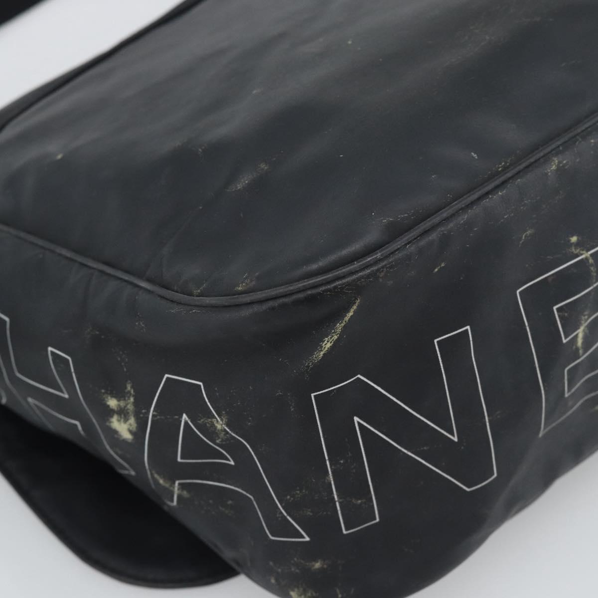 CHANEL Shoulder Bag PVC Canvas Black Silver CC Auth 194890