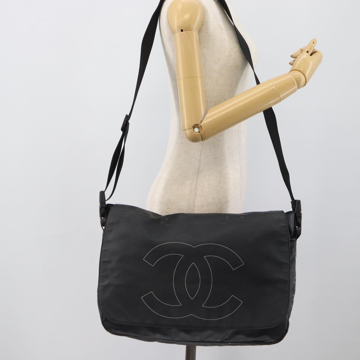 CHANEL Shoulder Bag PVC Canvas Black Silver CC Auth 194890